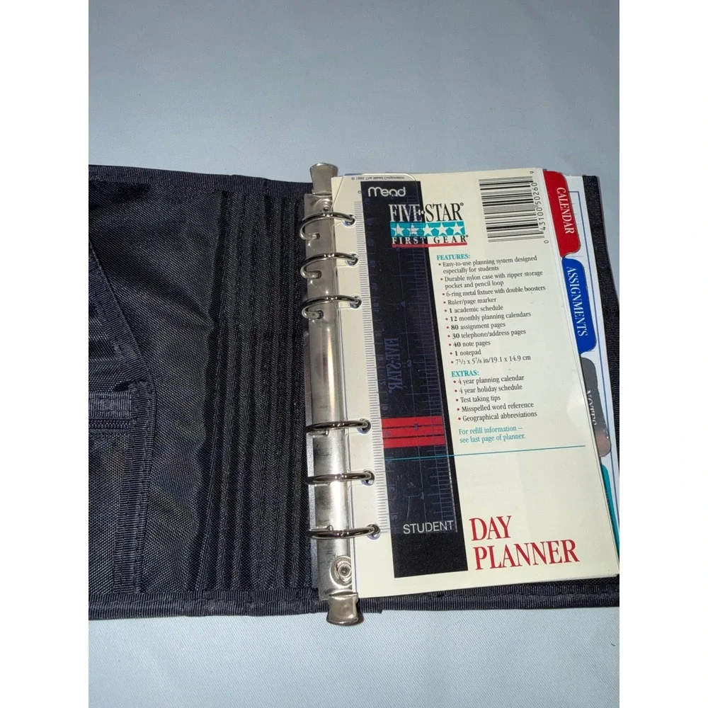 Mead Five Star First Gear Student Day Planner Black Nylon 6 Ring Binder Vintage